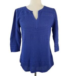 Talbots Bright Blue Crochet Knit Top Shirt Blouse Size Medium Petite